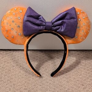 Disney Minnie Mouse Ears Orange and Purple Sparkle Headband EUC